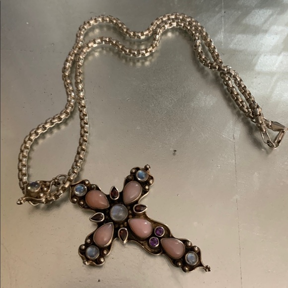 Nicky Butler Sterling Silver Necklace with Pink and Blue Cross Pendant - Picture 4 of 4